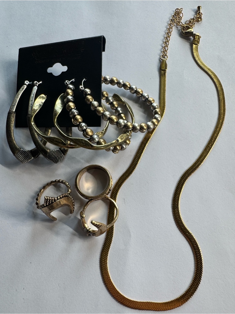 Shyanne Gold-Tone Mixed Ring/Necklace Gold Tone Hoop Earring Set